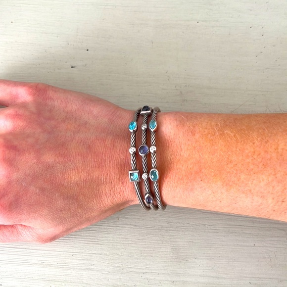 David Yurman Confetti Three-row Cuff Blue Topaz Iolite and Diamonds Bracelet - Picture 3 of 5